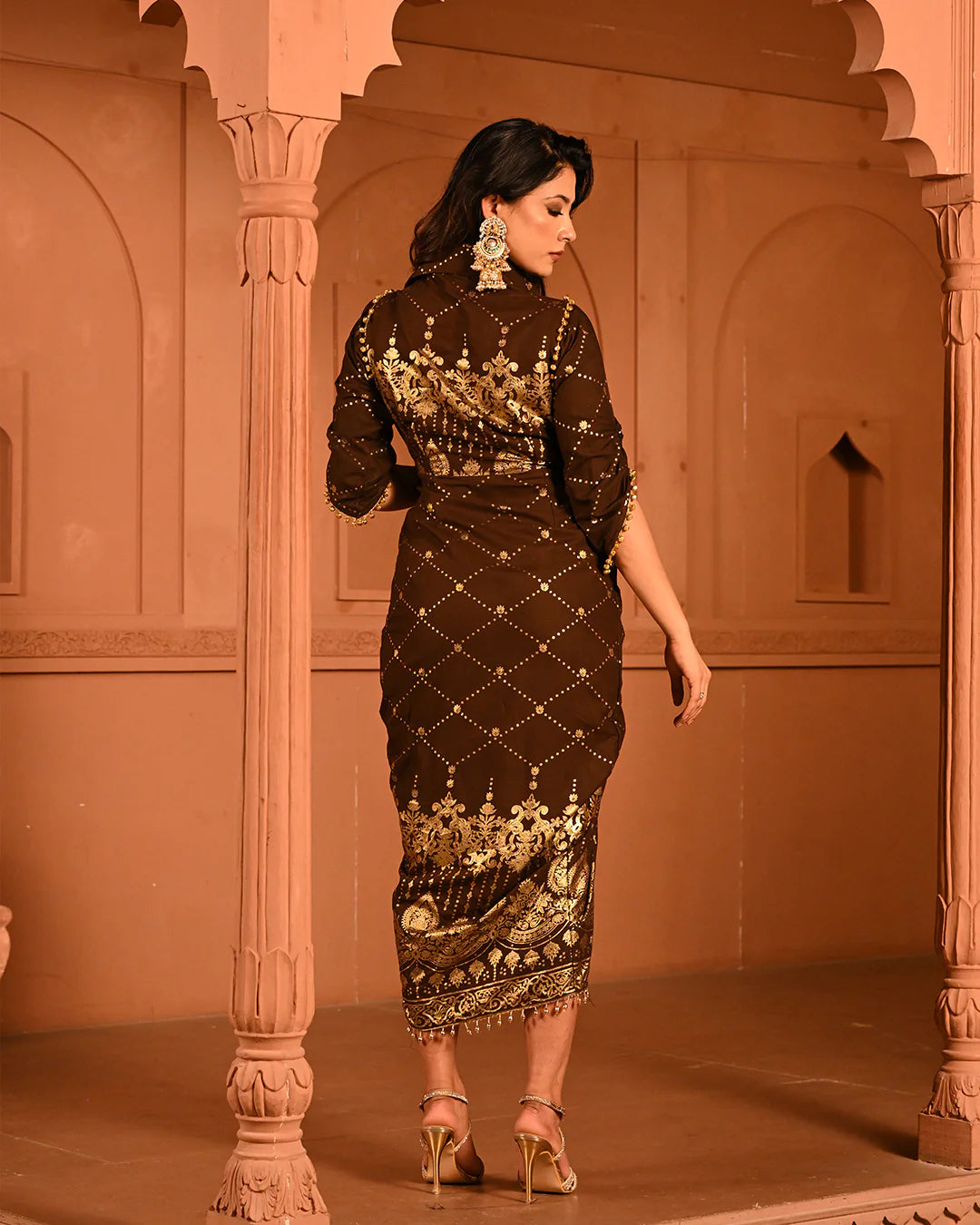 Cotton Rayon Brown Ghunghroo Shirtdress