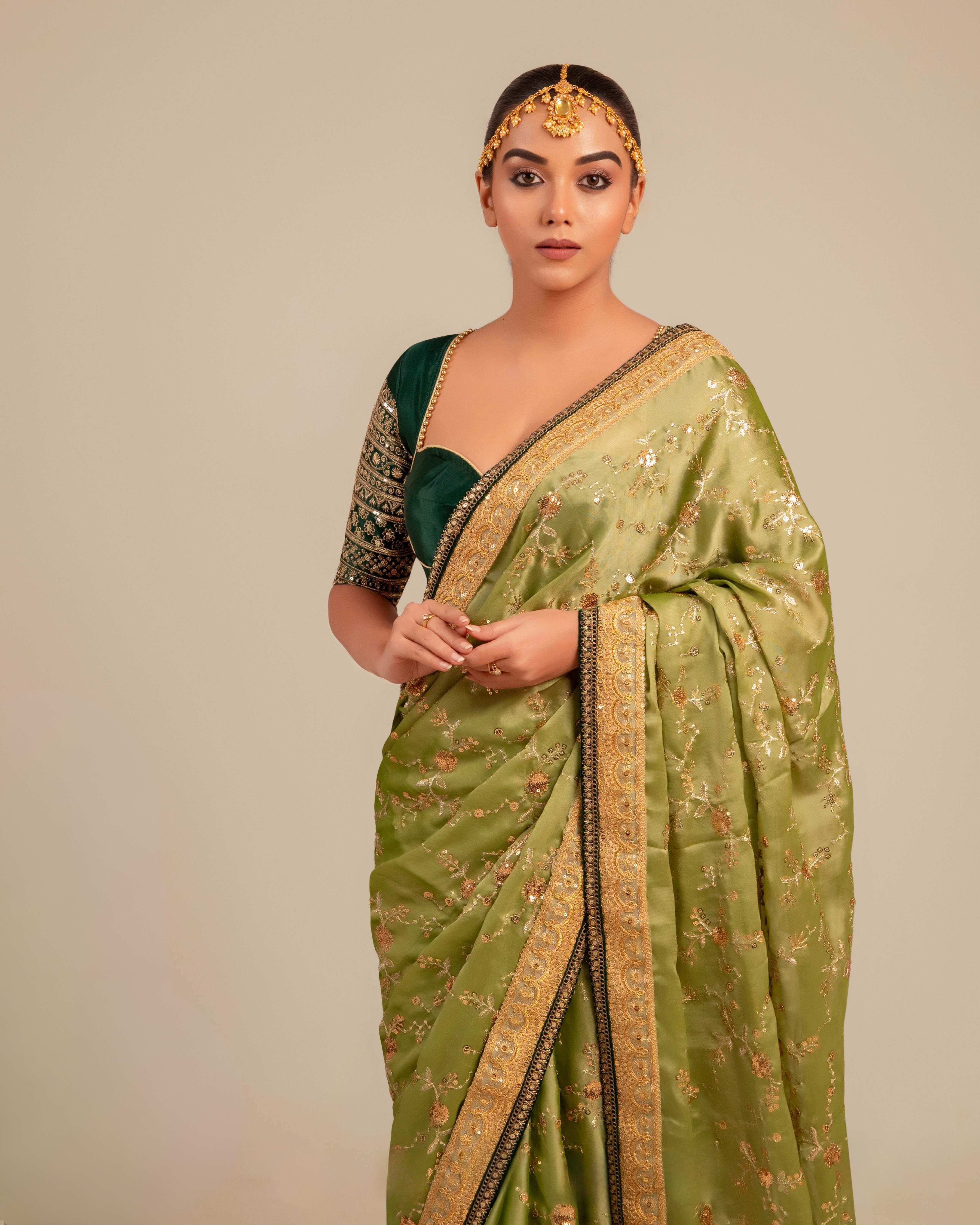 Gaji Silk Deep Green Embellished Blouse