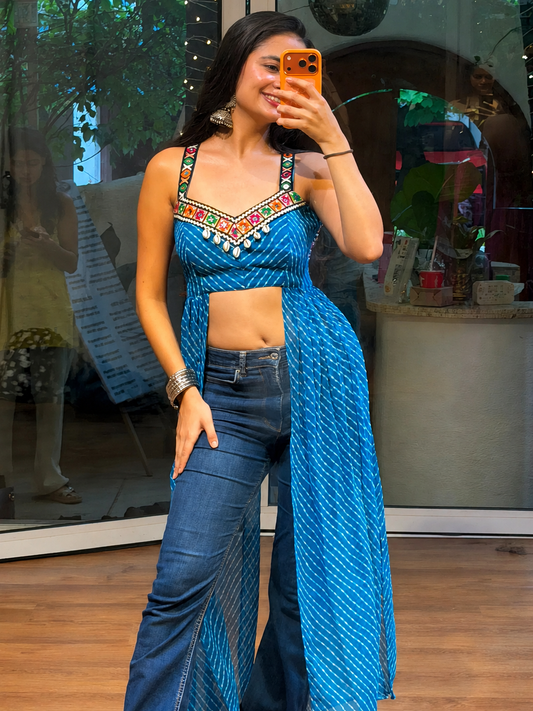 Neel Rang Mirror Trim Indo-Western Top