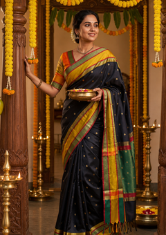 Rajsi Jet Black Gadwal Semi Silk Saree