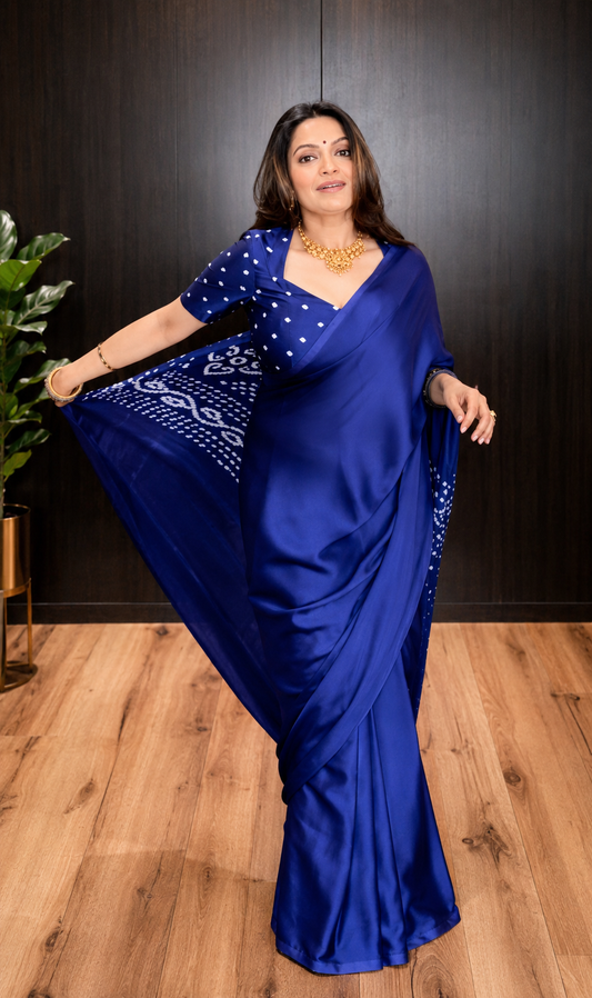 Amora Purple Satin Silk Saree with Gold Tissue Pallu