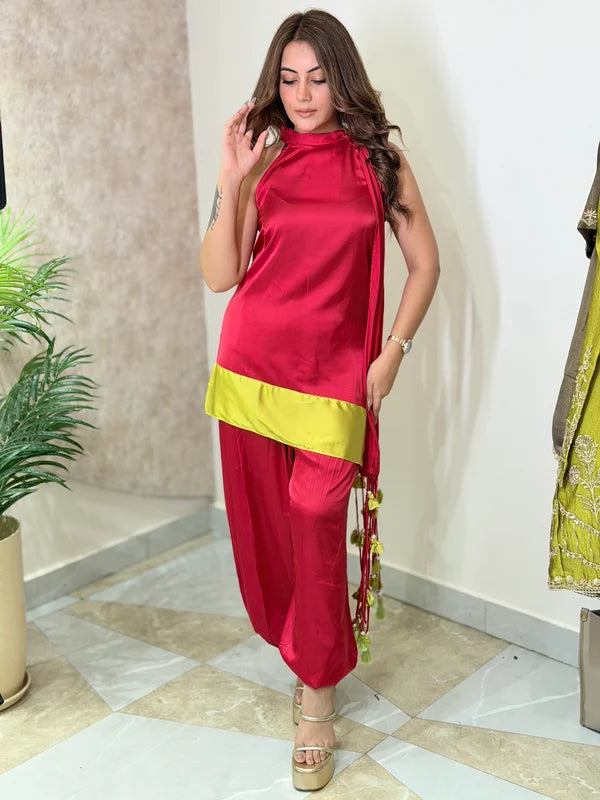 Zariya Lime Draped Co-ord Set
