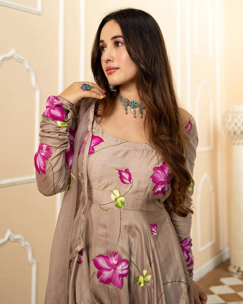 Meher Floral Handpainted Suit Set
