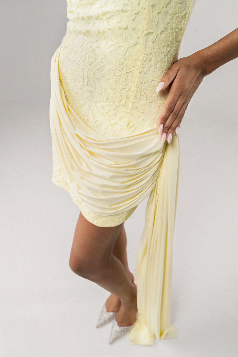 Buttercream Lace Draped Mini Dress