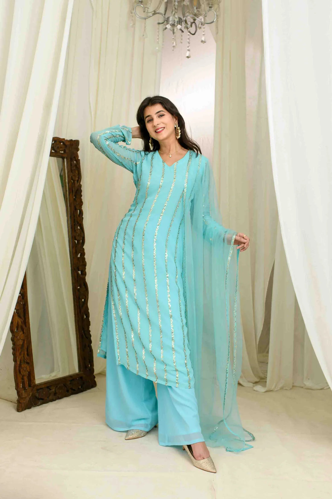 Noor Aab-E-Neel Embellished Kurta Palazzo Set