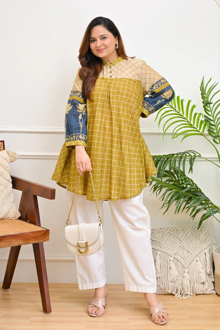 Bloom Lotus Mul Chanderi A-Line Tunic