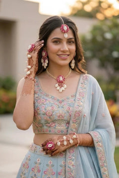 Gulab Sahara Bridal Jewelry Set with Necklace, Earrings, Maang Tikka, Hathphool & Sahara Chain