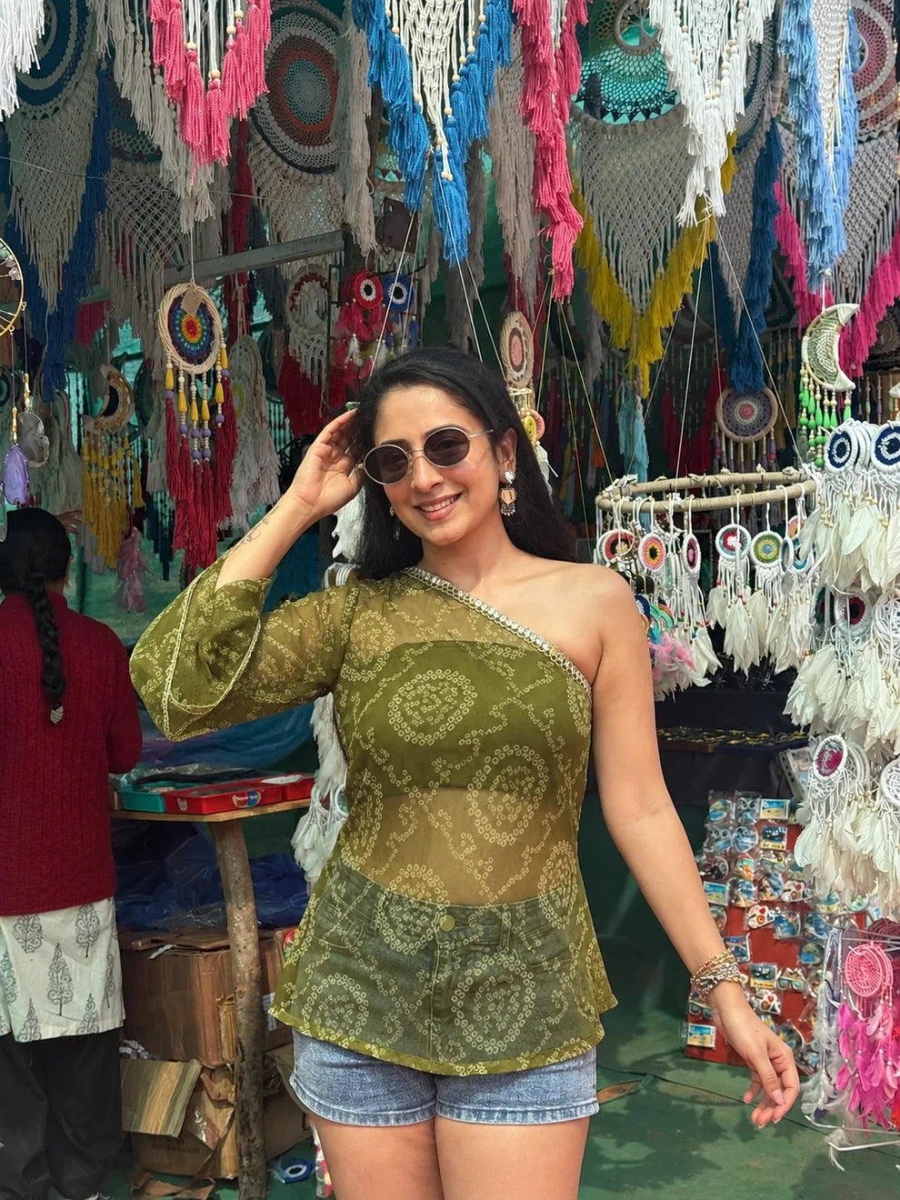 Zoya Emerald One-Shoulder Kurti Top