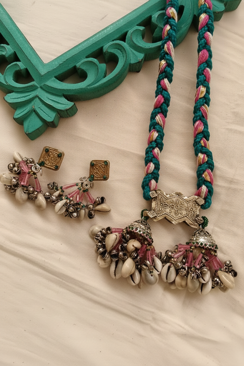 Noorva Teal Maroon Boho Necklace Set