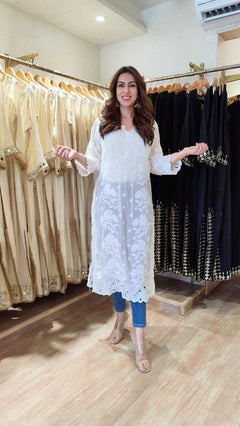 Ivory Grace Hand Embroidered Lucknowi Kurta
