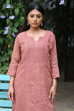 Noor Pista Pure Kota  Chikankari Kurta Set