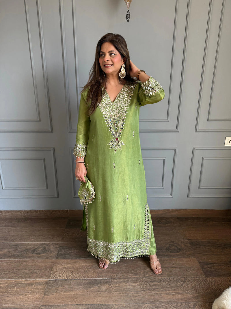 Noor-E-Aina Mirror Work Tissue kaftan