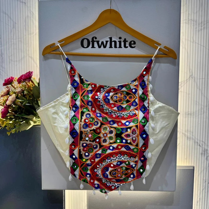 Petrol Blue Kutchi Mirror Work Designer Blouse