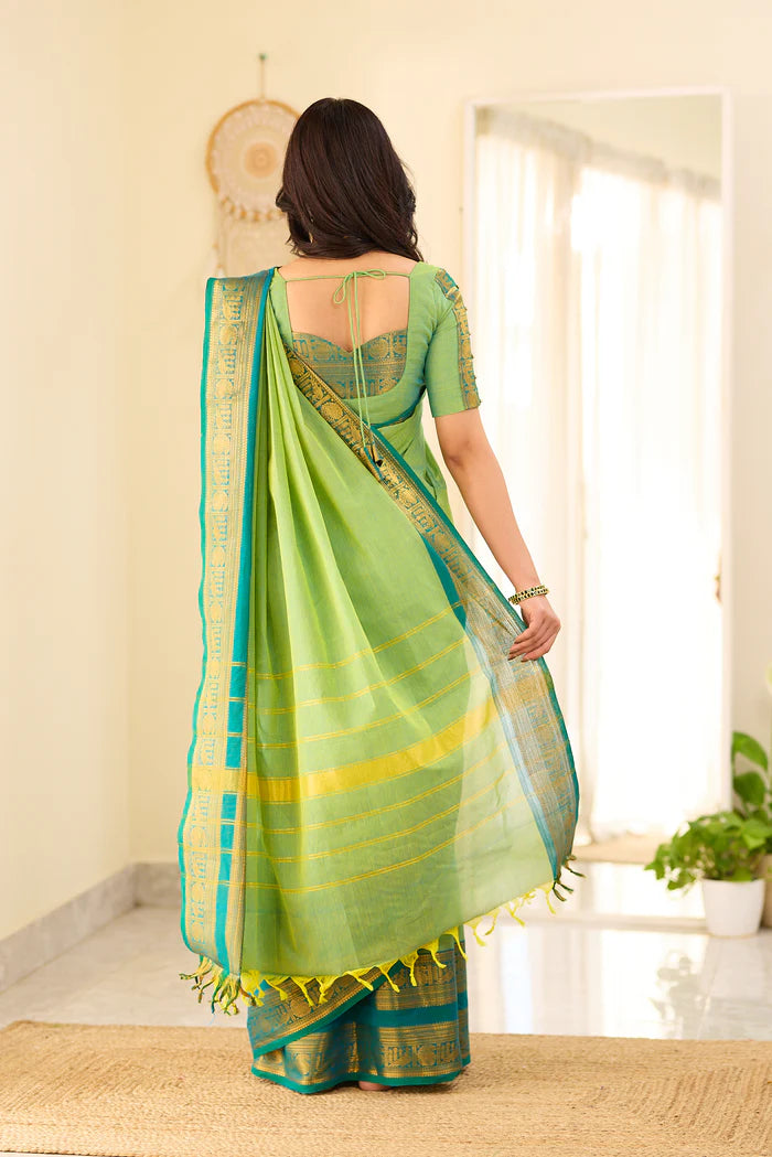 Mint Aura Chettinad Cotton Saree with Zari Border