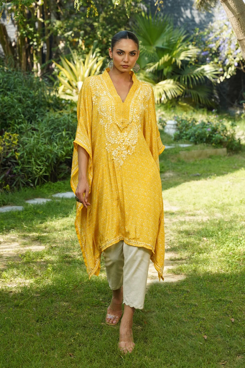 Sunheri Chikankari Luxe Kaftan Set