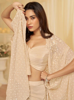 Ivory Embroidered Blouse, Palazzo & Jacket Set