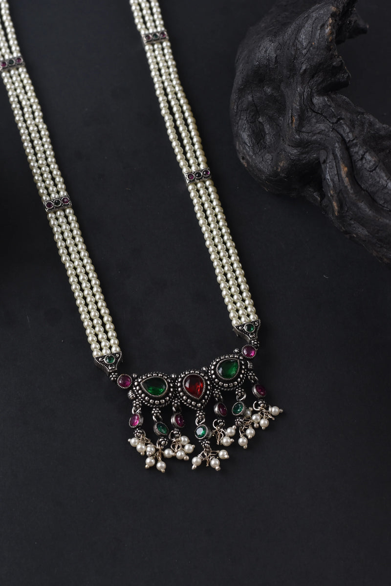 Tanmani Stone Oxidized Long Necklace