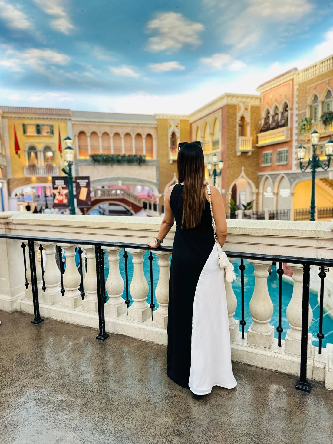 Noir Ivory Contrast Panel Maxi Dress