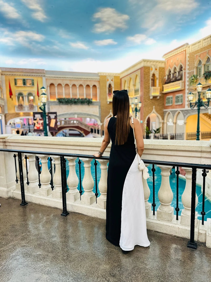 Noir Ivory Contrast Panel Maxi Dress