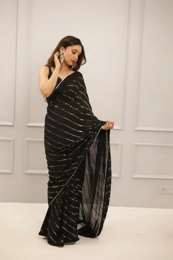 Rajvanya Royal black Sparkle Saree