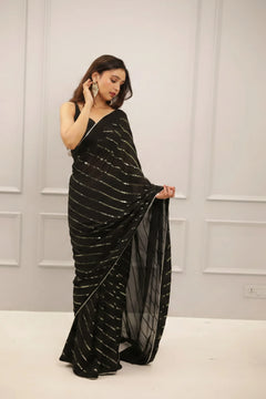 Rajvanya Royal black Sparkle Saree