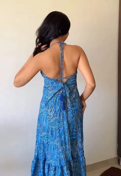Blue Mirage Paisley Backless Maxi Dress