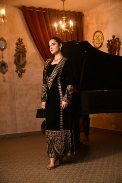 Royal Noir Embroidered Velvet Kaftan