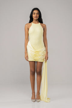 Buttercream Lace Draped Mini Dress