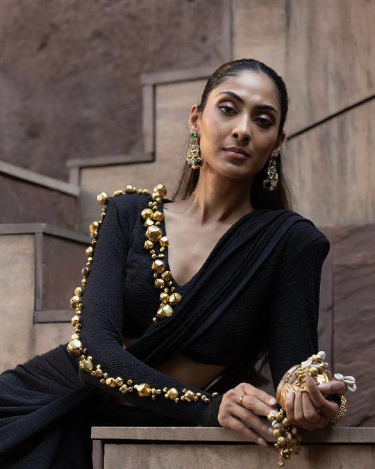 Siyah Ghungroo Luxe Pre-Draped Saree Set