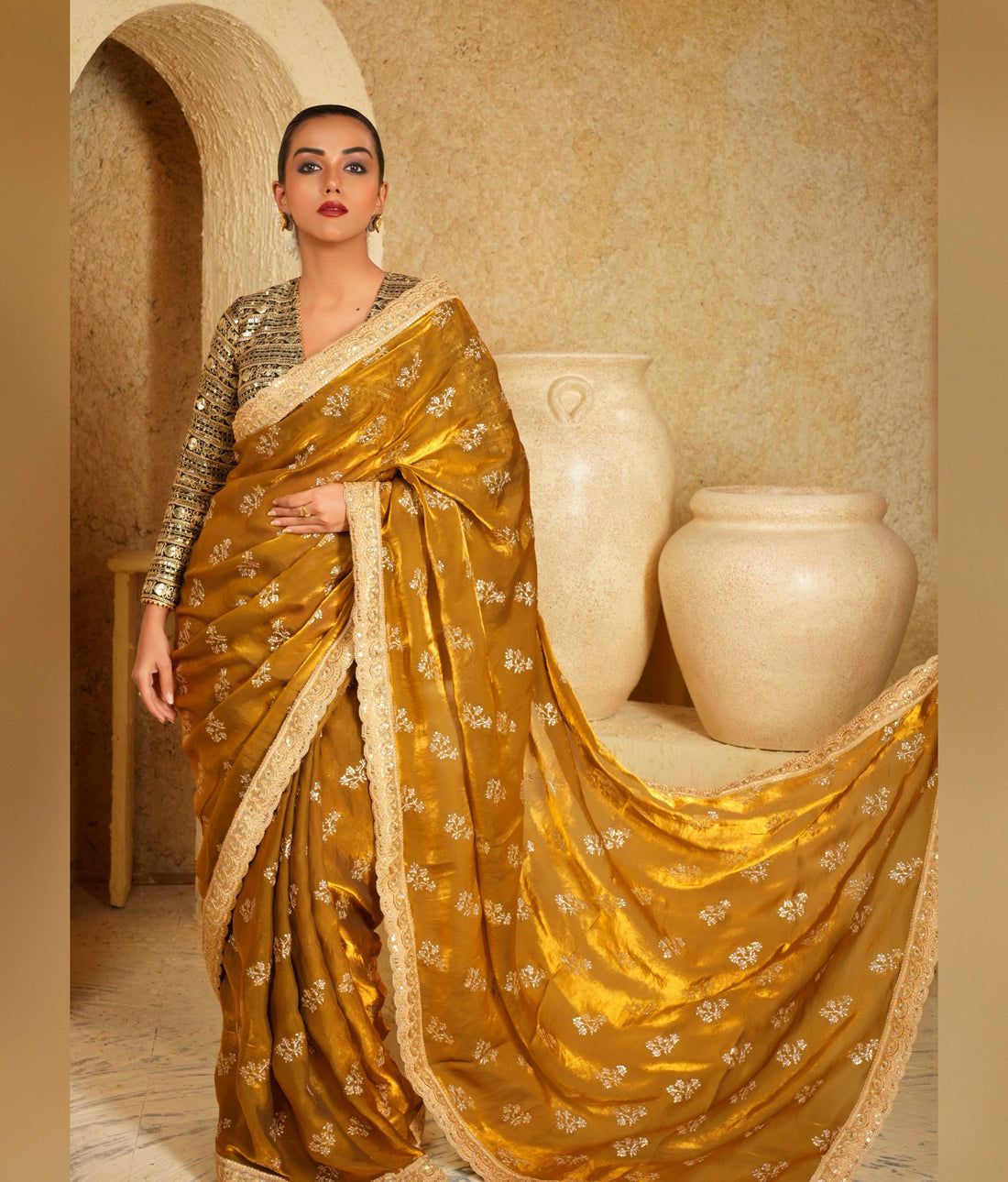 Embroidered saree with golden border
