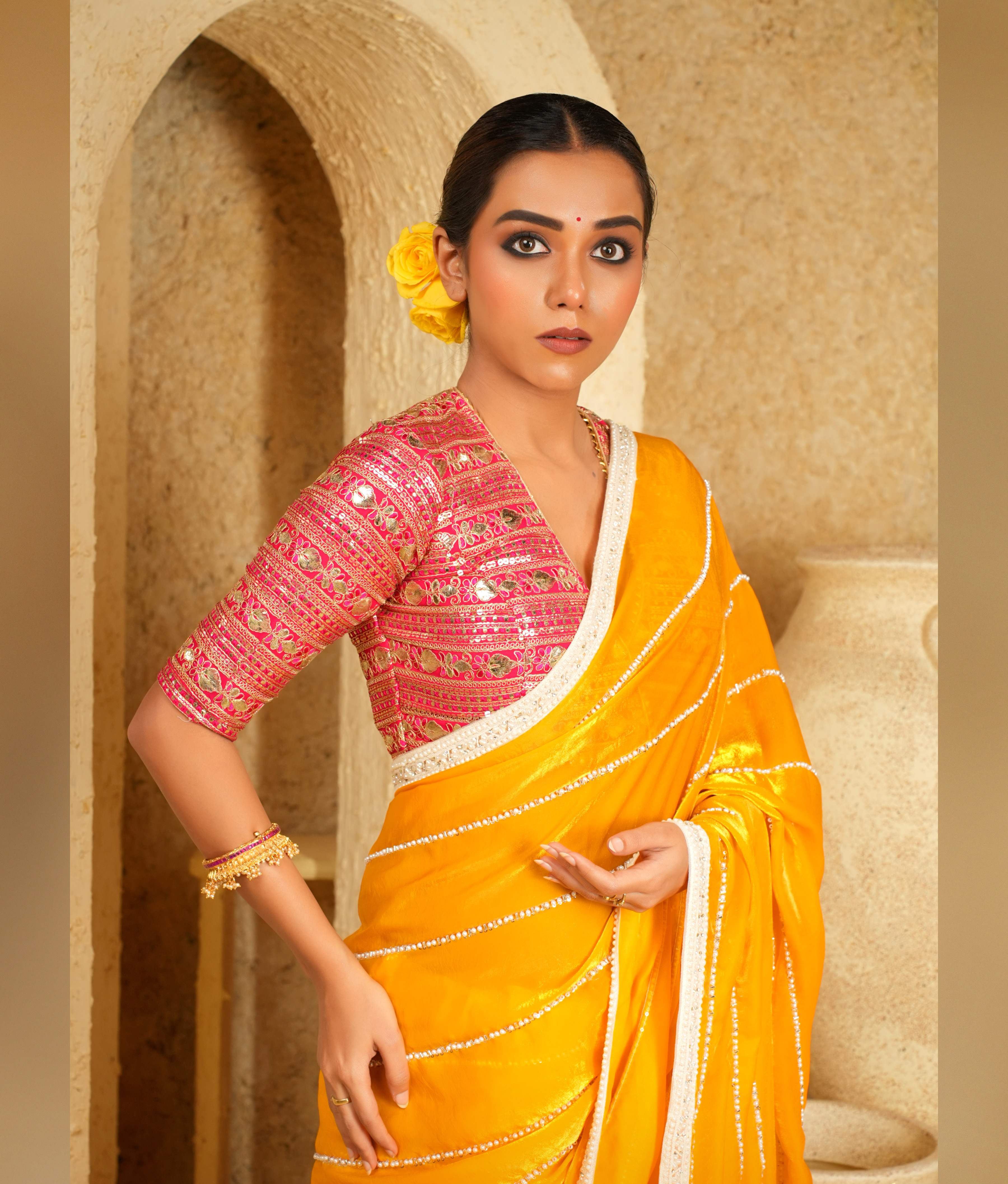 Yellow tissue saree