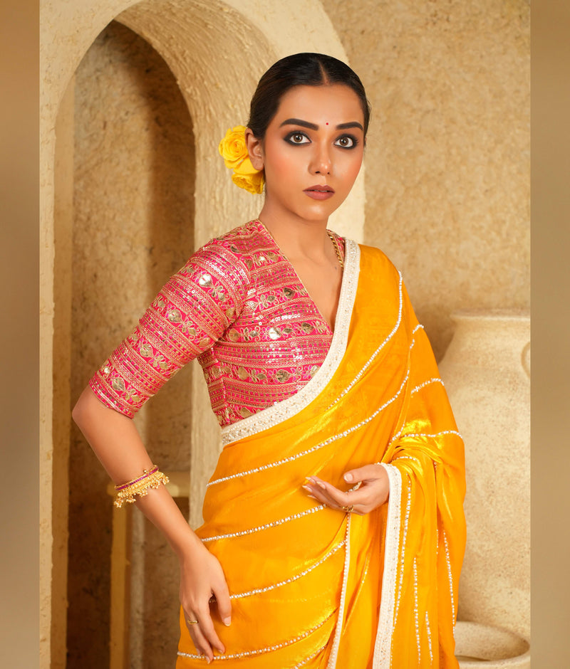 Yellow tissue saree
