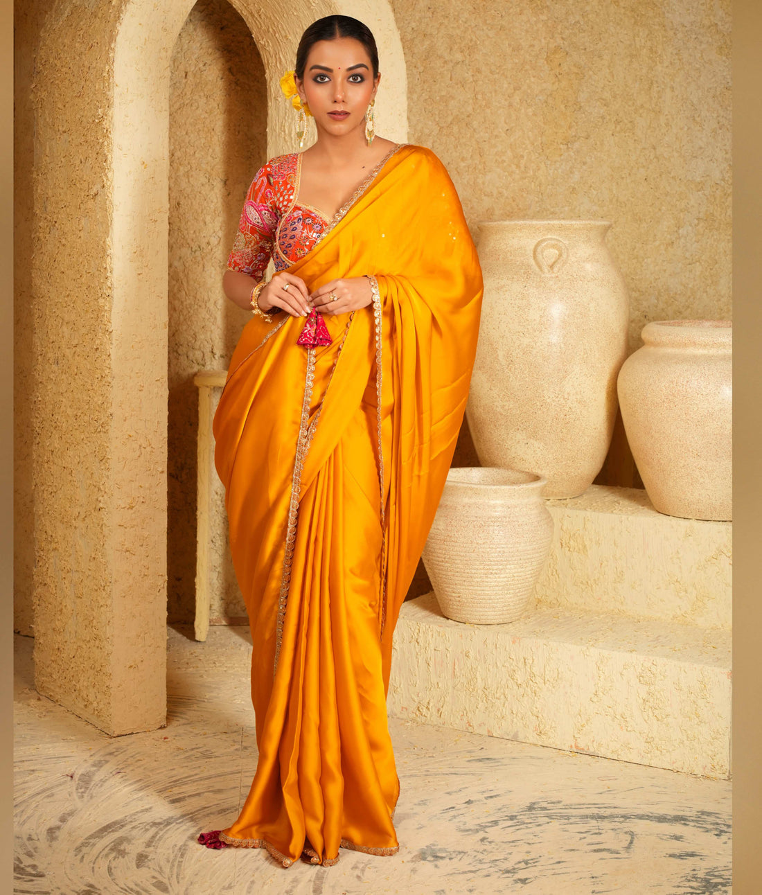 Traditional saree with modern touch