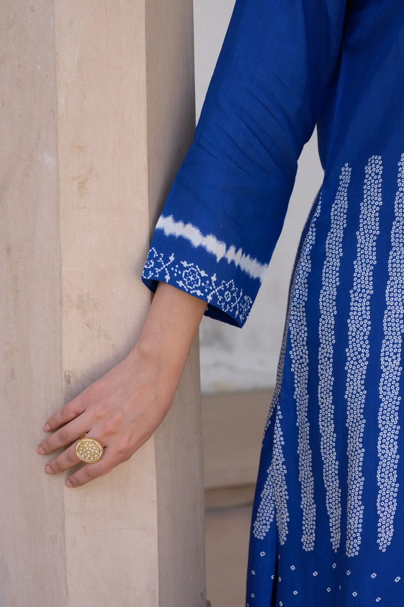 Royal Blue Bandhani Print Muslin Kurta Set