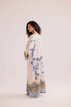Ivory Blue Floral Printed Kaftan Dress