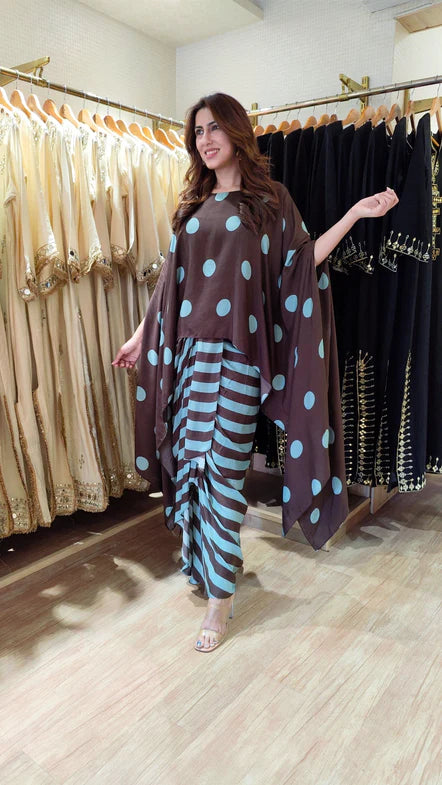 Noir Zariya Polka Kaftan Dhoti Set