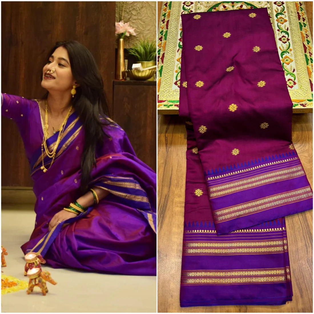Narayanpeth Silk Saree with Stitched Blouse – Traditional Marathi Look