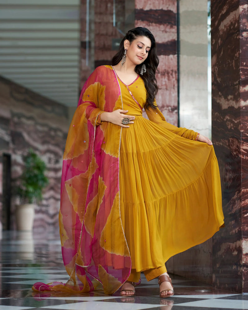 Mirror Work Embroidered Georgette Anarkali Suit Set