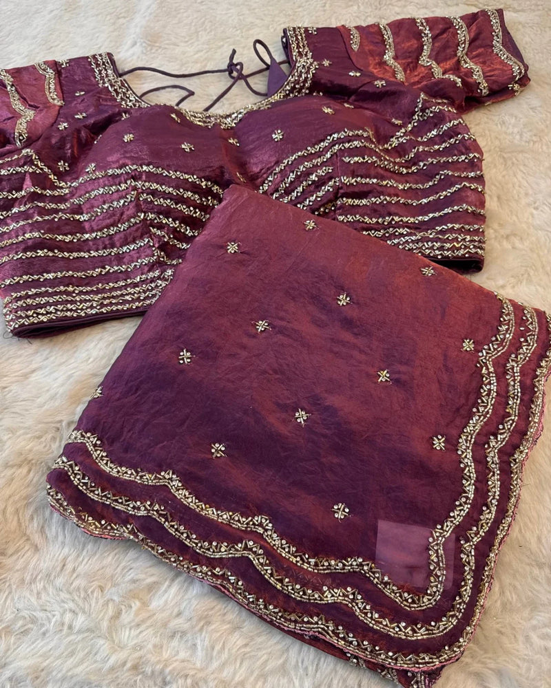 Garnet Red Fendy Silk Saree with blouse - By Reet Lifestyle