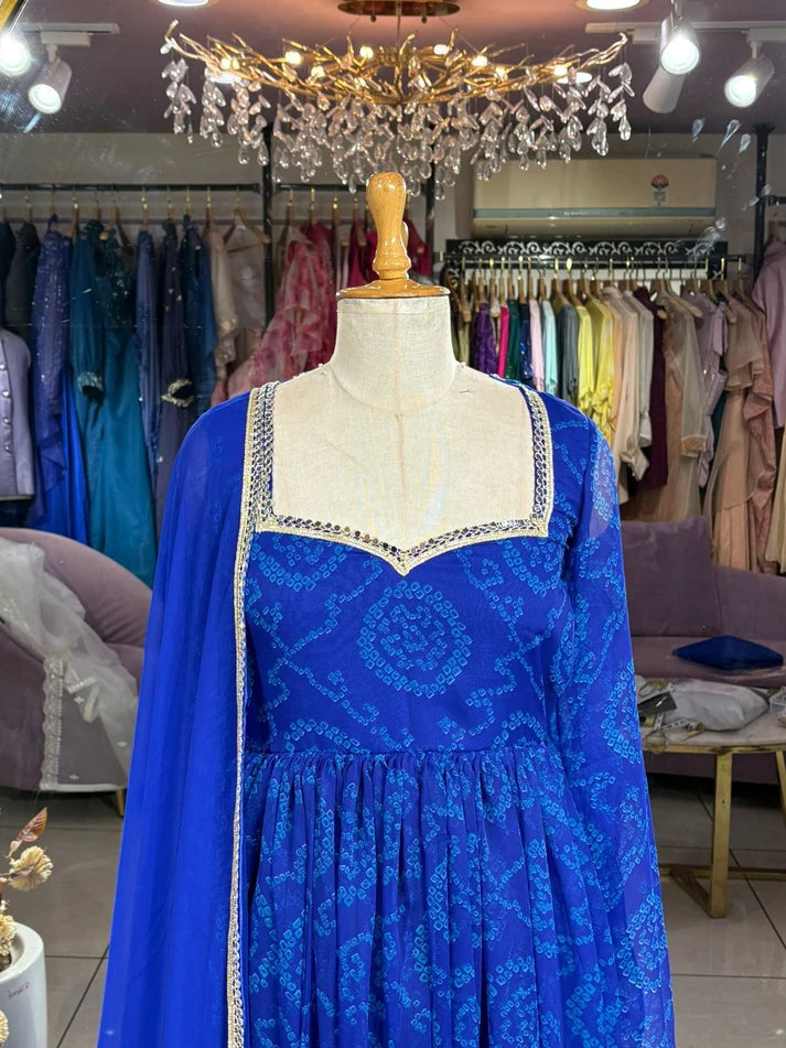 Neelanjana Bandhani Anarkali Set