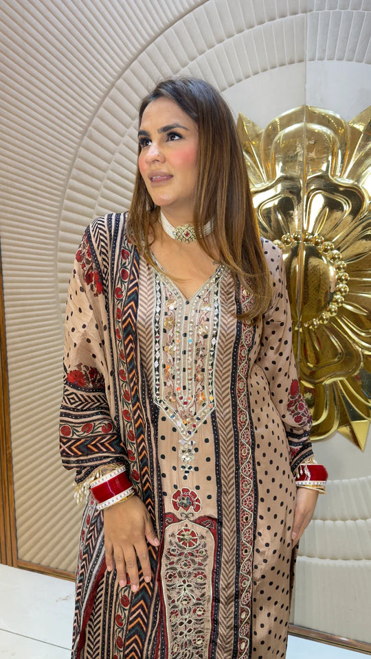 Mehfil Sandstone Printed Suit Set