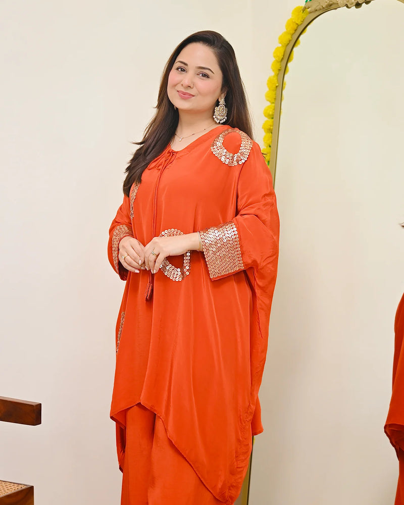 Coral Orange Embellished Co-ord