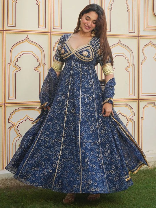 Rangrez Neel Bandhani Anarkali Set
