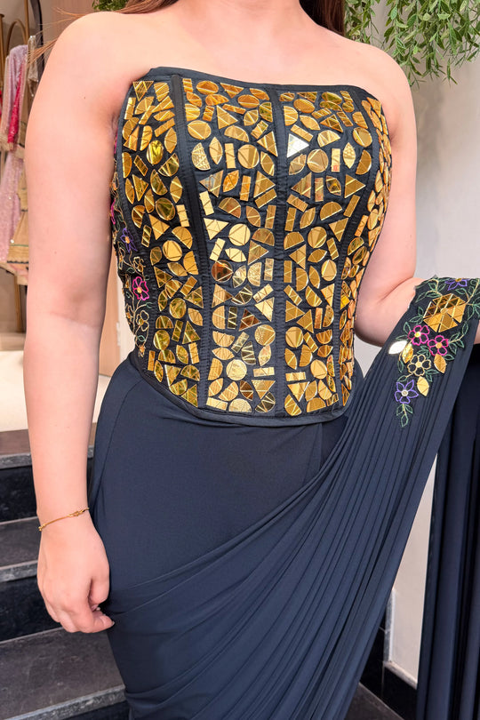 Noir Sheesh Mahal Corset Drape Saree