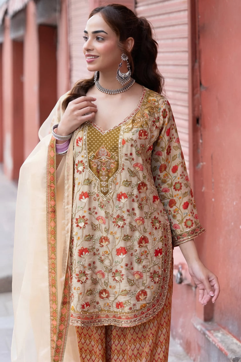 Beige Festive Farshi Salwar Set
