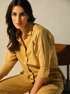 Caramel Linen Cotton Coord Set with Pants