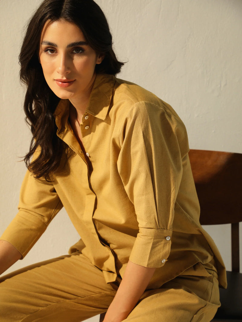 Caramel Linen Cotton Coord Set with Pants