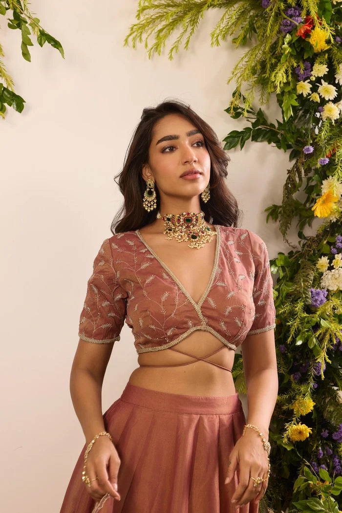Cinnamon Sheen Embroidered Lehenga Set