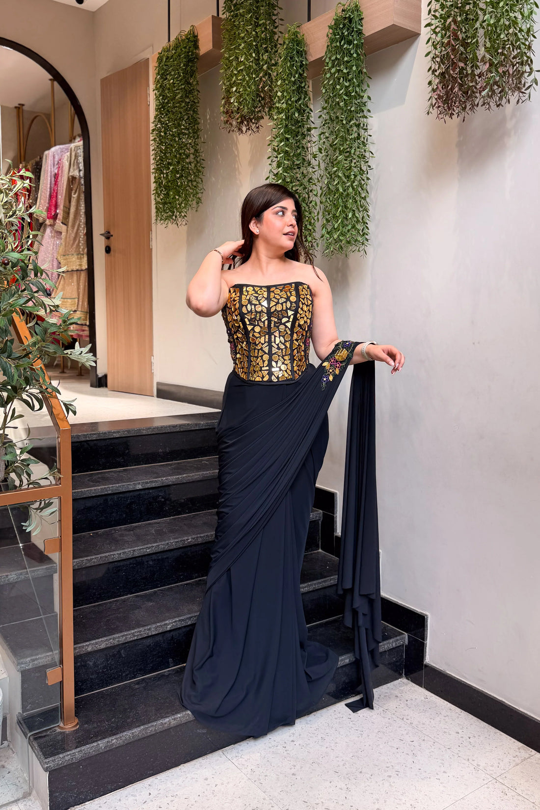 Noir Sheesh Mahal Corset Drape Saree