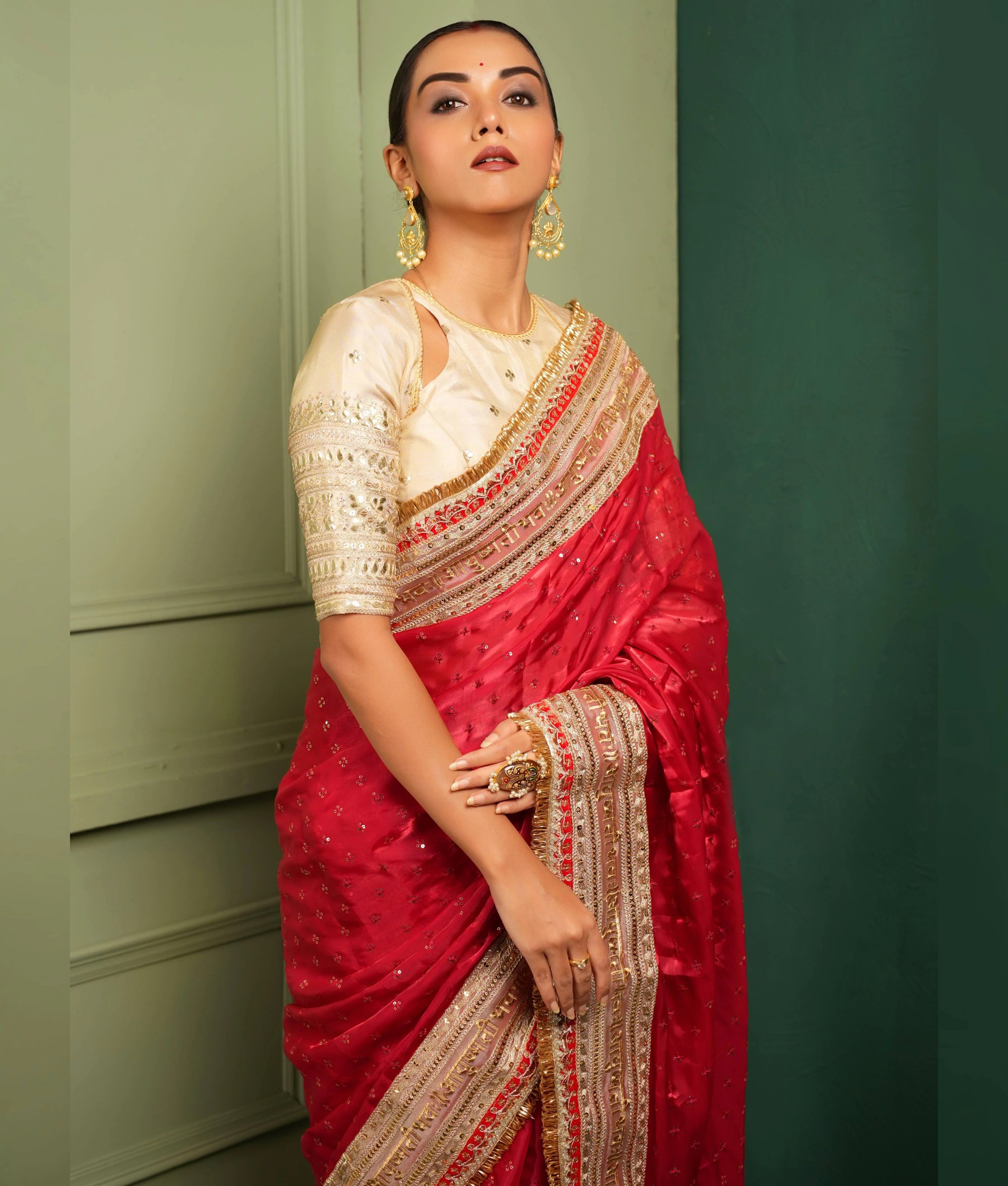 Golden thread embroidery saree